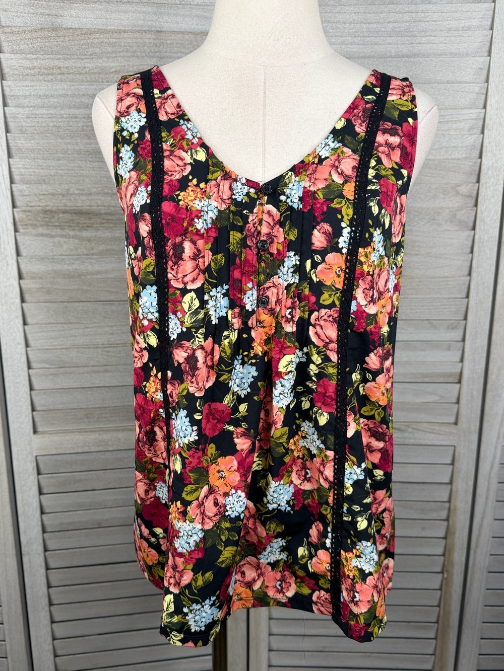 MERONA Women's Coastal Cowgirl Boho Cottagecore Black Floral Tank Top-Small